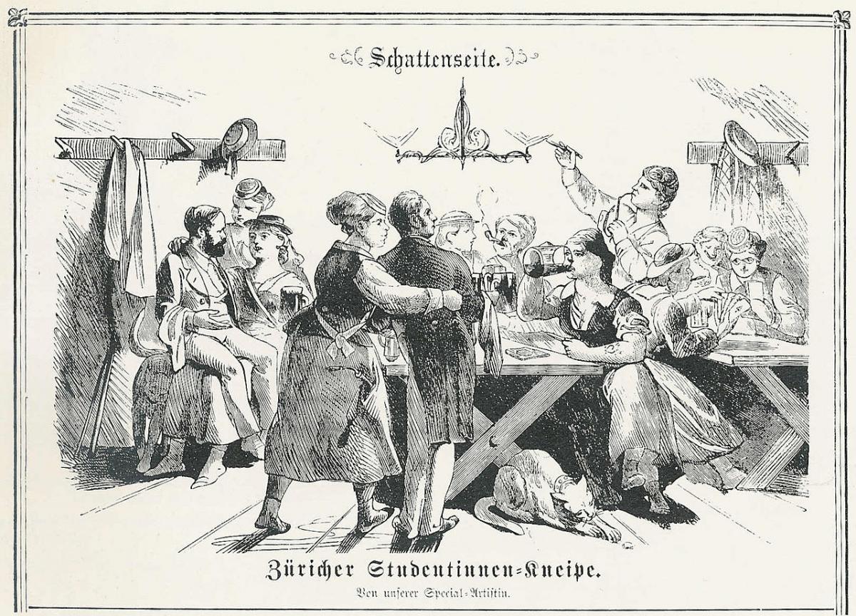 Kariktur zum Frauenstudium, Zürich 1872