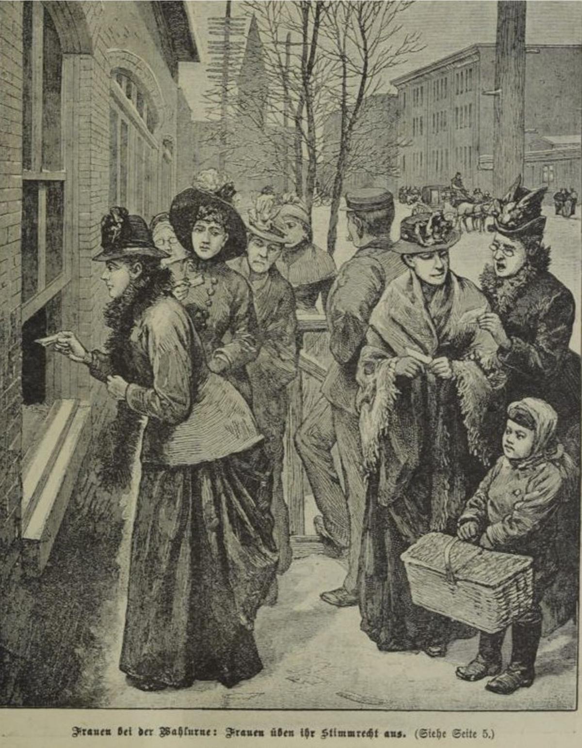 Frauen in den USA üben 1888 ihr Wahlrecht aus