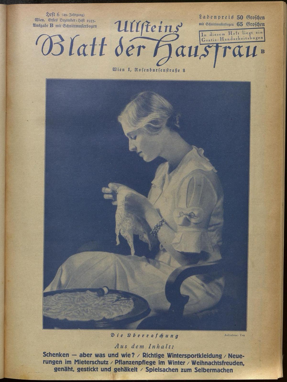 Abbildung Blatt der Hausfrau Blatt der Hausfrau 1933-1934 Heft 6 S 1
