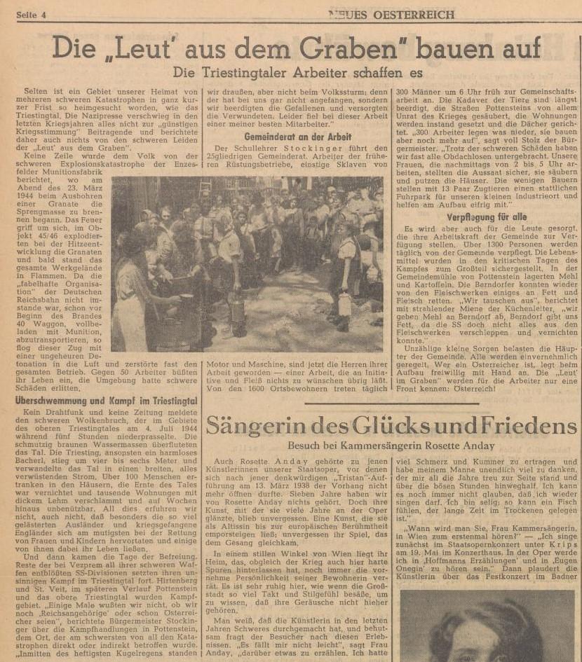 Zeitungsartikel Neues Österreich 1945 / 18 über Wiederaufbau